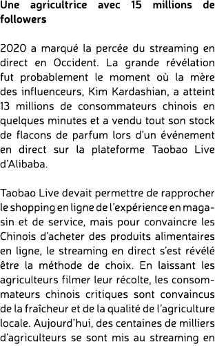 Une agricultrice avec 15 millions de followers 2020 a marqu la perc e du streaming en direct en Occident. La grande ...