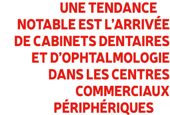 Une tendance notable est l’arriv e de cabinets dentaires et d’ophtalmologie dans les centres commerciaux p riph riques 