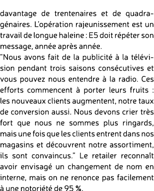 davantage de trentenaires et de quadra g naires. L’op ration rajeunissement est un travail de longue haleine : E5 doi...