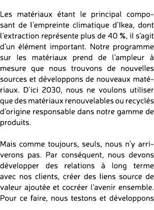  Les mat riaux tant le principal composant de l’empreinte climatique d’Ikea, dont l’extraction repr sente plus de 40...