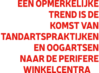 Een opmerkelijke trend is de komst van tandartspraktijken en oogartsen naar de perifere winkelcentra