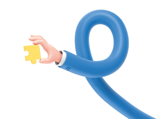 Cartoon Gesture Icon Mockup.Business teamwork with white puzzle of four pieces cooperation unity concept.3D rendering on white background.long arms concept.