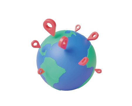 Earth globe with pinpoints, World traveling, GPS navigation, Worldwide business, Online deliver service, World map, delivery tracking, World icon, pin location point marker. 3d render illustration