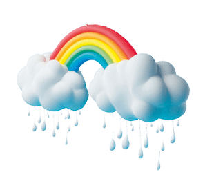 A 3D single icon of a cloud with a rainbow arching above it representing a break in the storm and hope designed in a simple and colorful style