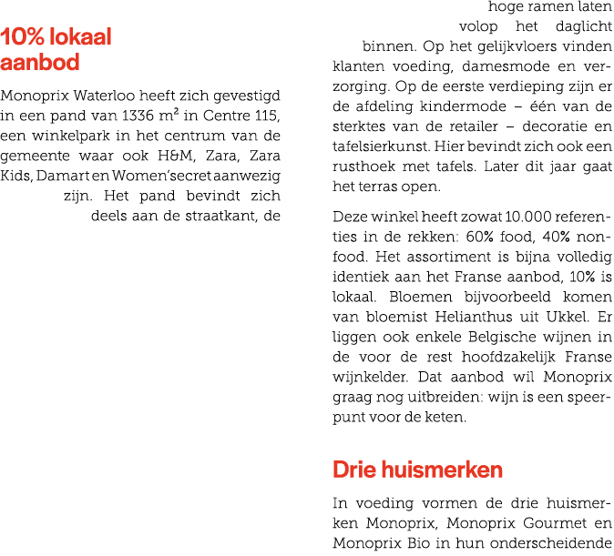  10% lokaal aanbod Monoprix Waterloo heeft zich gevestigd in een pand van 1336 m² in Centre 115, een winkelpark in he...