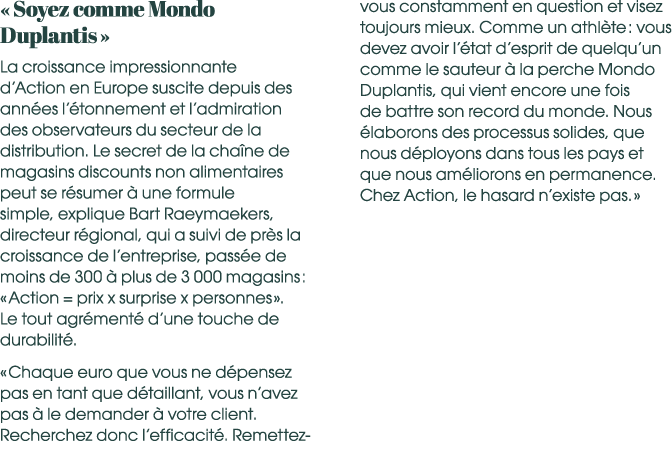 « Soyez comme Mondo Duplantis » La croissance impressionnante d’Action en Europe suscite depuis des ann es l’ tonneme...