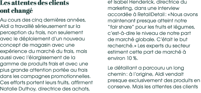 Les attentes des clients ont chang Au cours des cinq derni res ann es, Aldi a travaill  s rieusement sur la percepti...