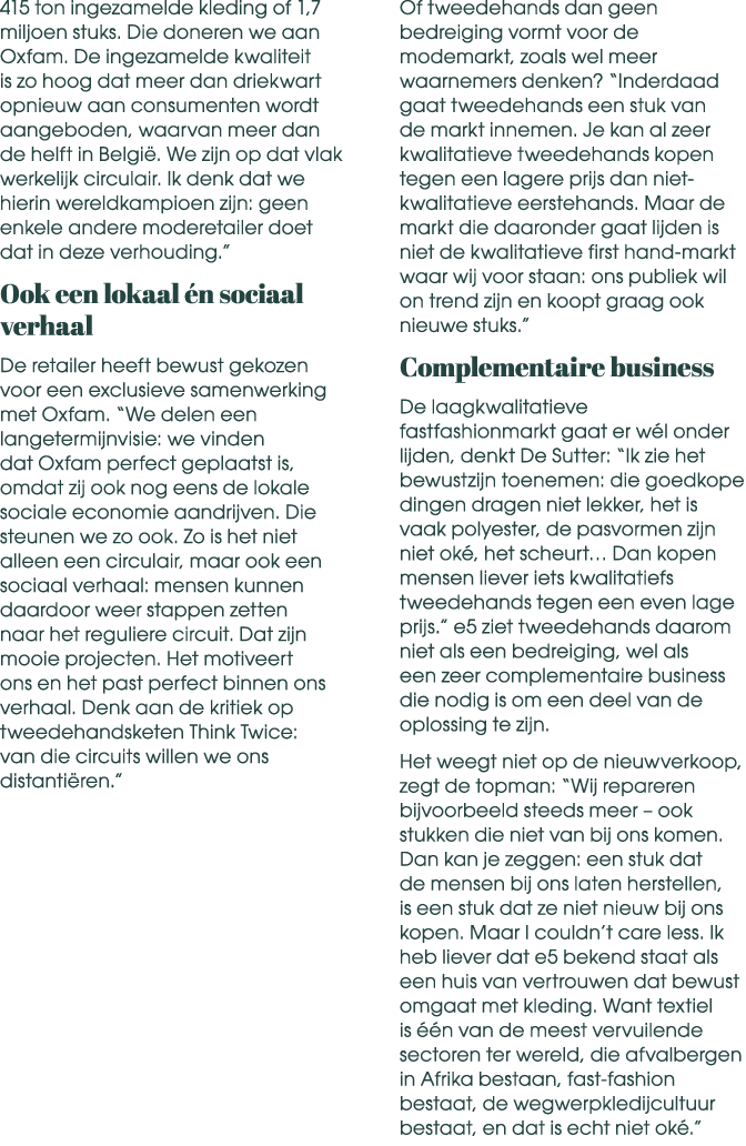 415 ton ingezamelde kleding of 1,7 miljoen stuks. Die doneren we aan Oxfam. De ingezamelde kwaliteit is zo hoog dat m...