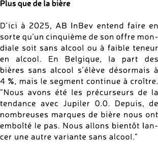 Plus que de la bi re D’ici  2025, AB InBev entend faire en sorte qu’un cinqui me de son offre mondiale soit sans alc...