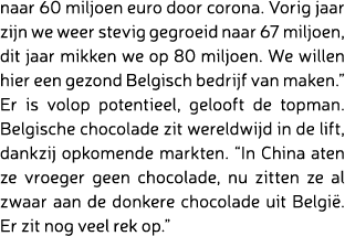 naar 60 miljoen euro door corona. Vorig jaar zijn we weer stevig gegroeid naar 67 miljoen, dit jaar mikken we op 80 m...